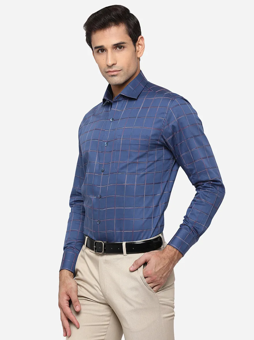 Ash Blue Checked Slim Fit Formal Shirt | Metal