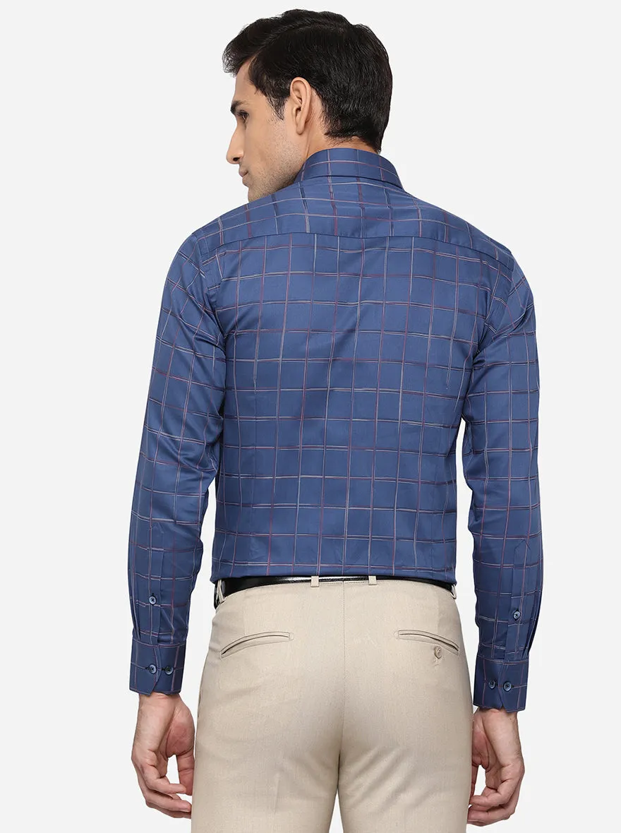 Ash Blue Checked Slim Fit Formal Shirt | Metal