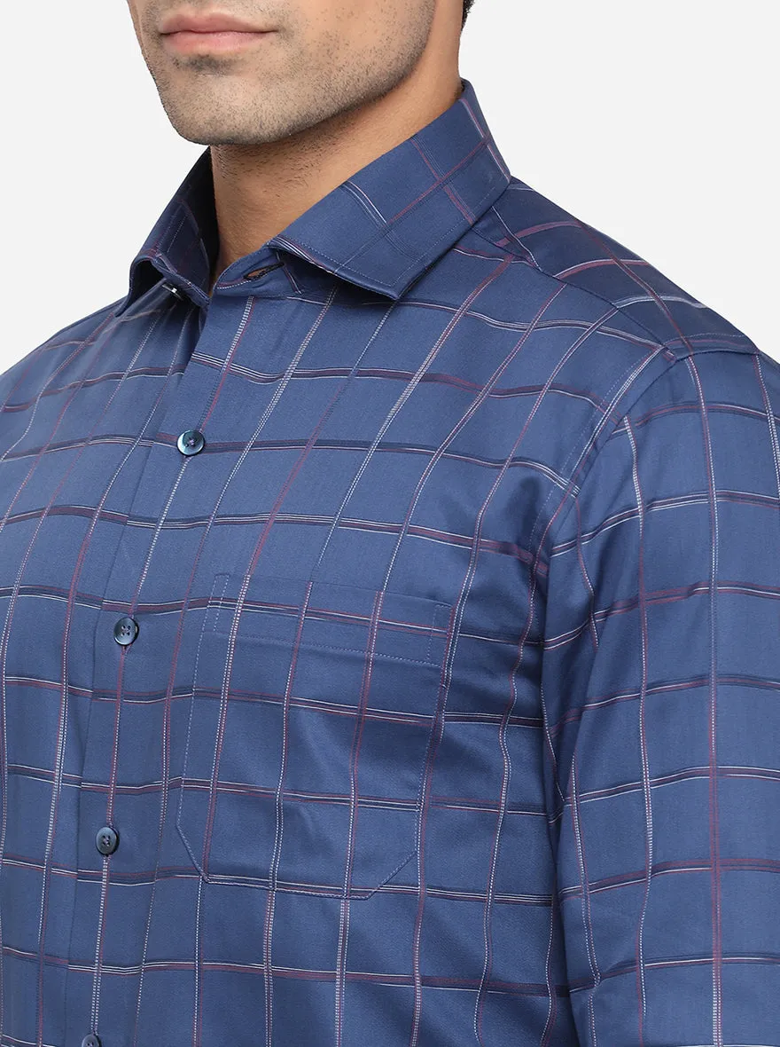 Ash Blue Checked Slim Fit Formal Shirt | Metal