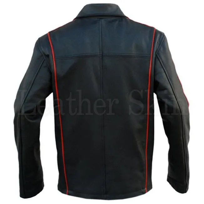 Black and Red Stripes Panels Fashion Stylish Premium Genuine Real Leather Jacket