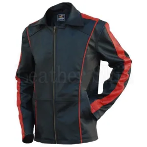 Black and Red Stripes Panels Fashion Stylish Premium Genuine Real Leather Jacket