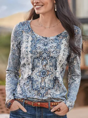 Bohemian Vintage Loose Casual Long Sleeve V-Neck Floral Top