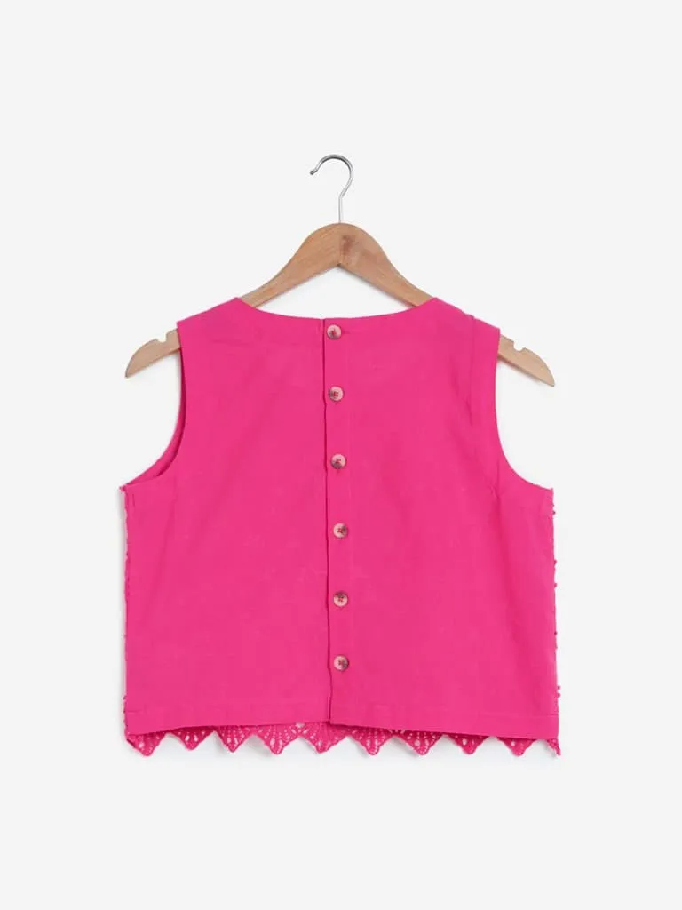 Bombay Paisley Pink Crochet-Detailed Crop-Top