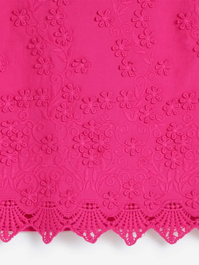 Bombay Paisley Pink Crochet-Detailed Crop-Top