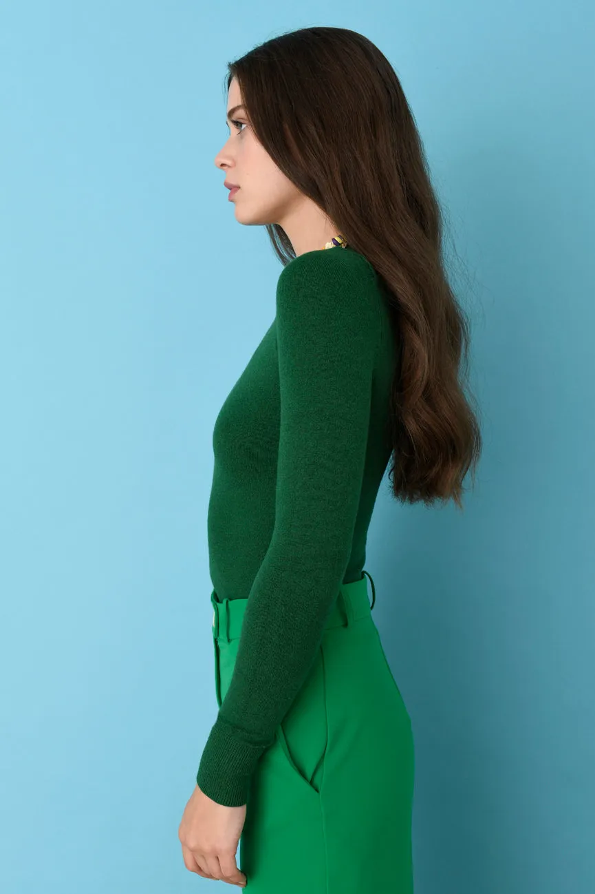 Cedar Green Peachskin Long Sleeve Crew Neck