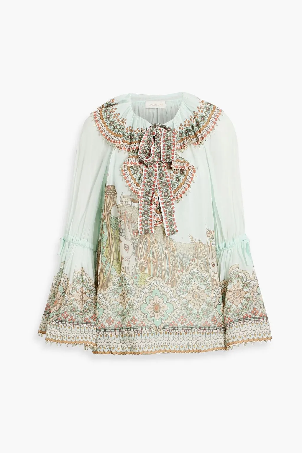 Chiffon blouse decorated with beads ZIMMERMANN, mint