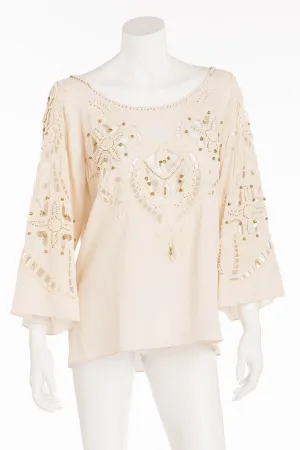 Chloe - Off White Beaded 3/4 Sleeve Top - FR 38