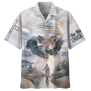 Eagles Flying Around Cross United States One Nation Under God Hawaiian Shirts - Christian Hawaiian Shirt - Hawaiian Summer Shirts