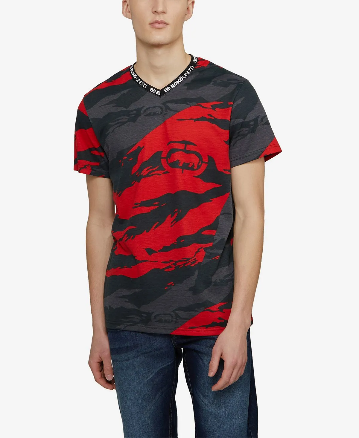 Ecko Unltd Men's Short Sleeve V-Neck T-Shirt Rising Star Red