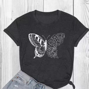 European and American fashion butterfly print casual short-sleeved shirt