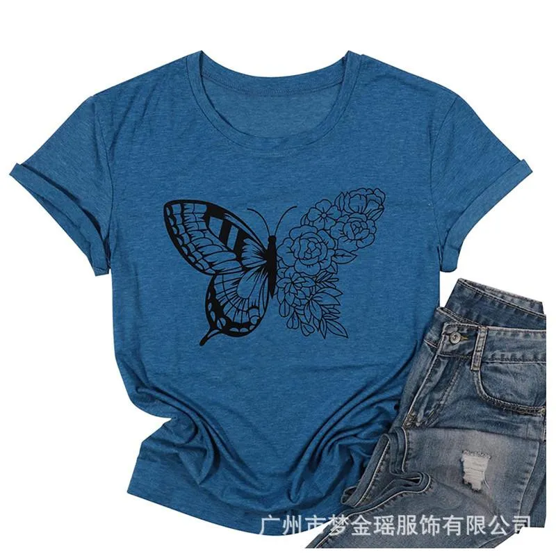 European and American fashion butterfly print casual short-sleeved shirt