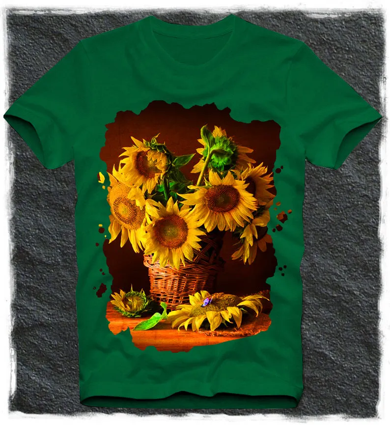 Fashion sunflower printing short-sleeved T-shirt