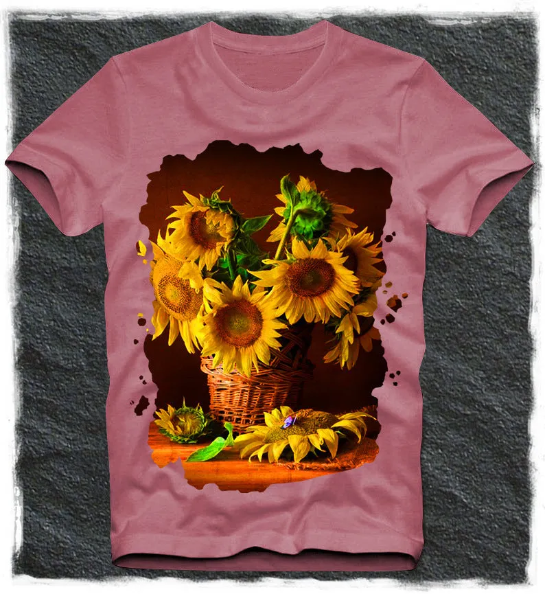 Fashion sunflower printing short-sleeved T-shirt