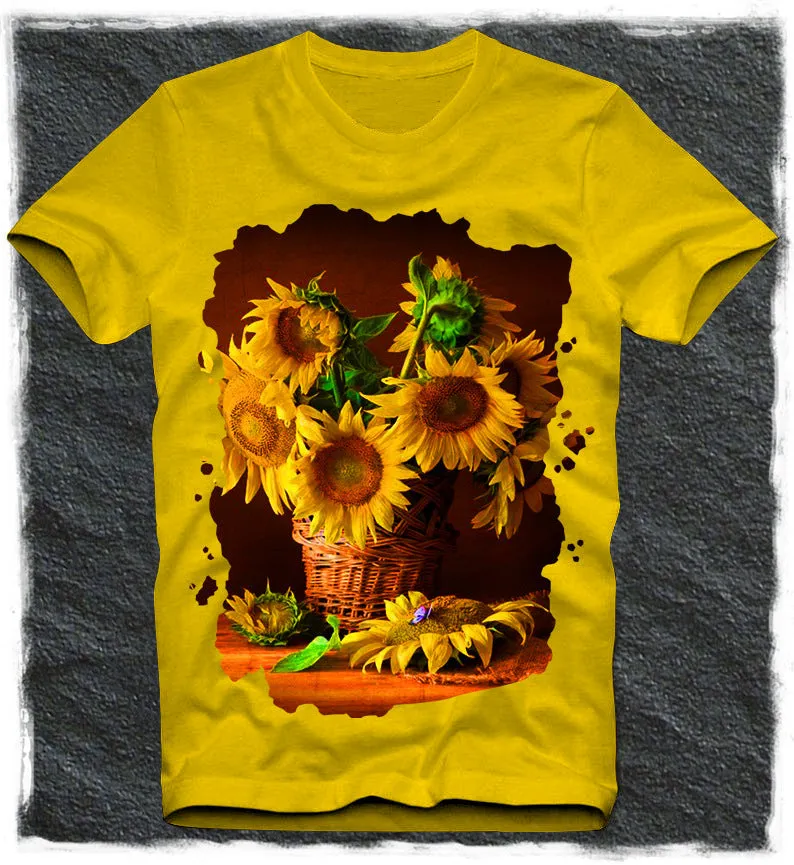 Fashion sunflower printing short-sleeved T-shirt