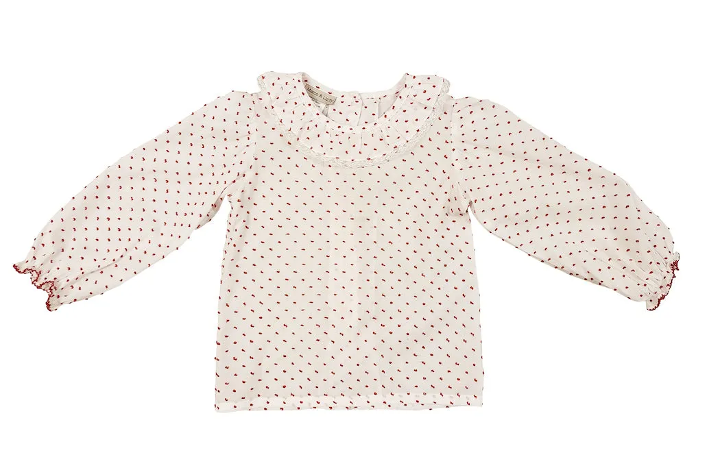 Girl's "Christmas Red Bows" Long Sleeve Plumetti Blouse