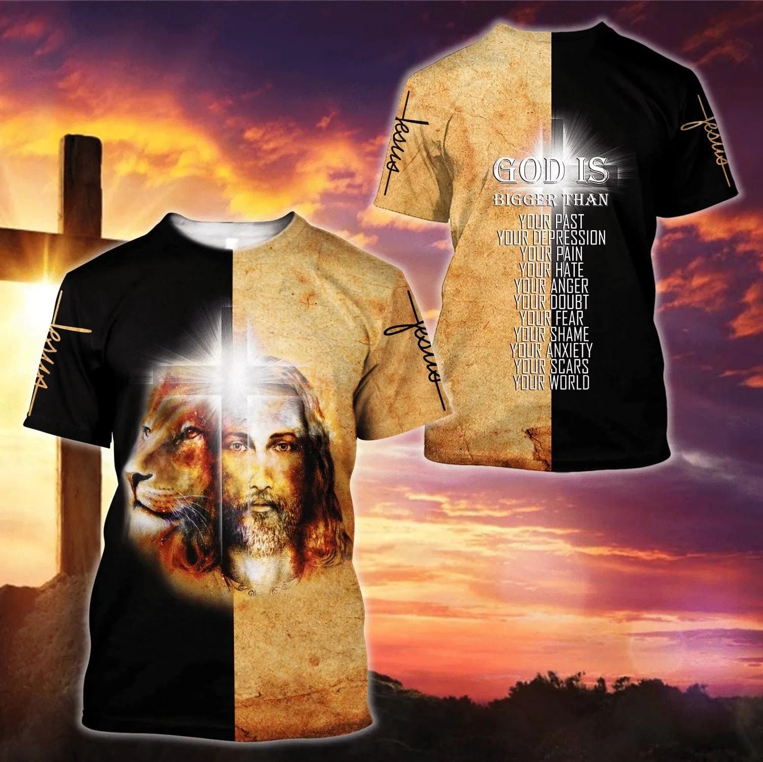 God Is Bigger Than Jesus And Lion Jesus Shirt - Christian 3D Shirt