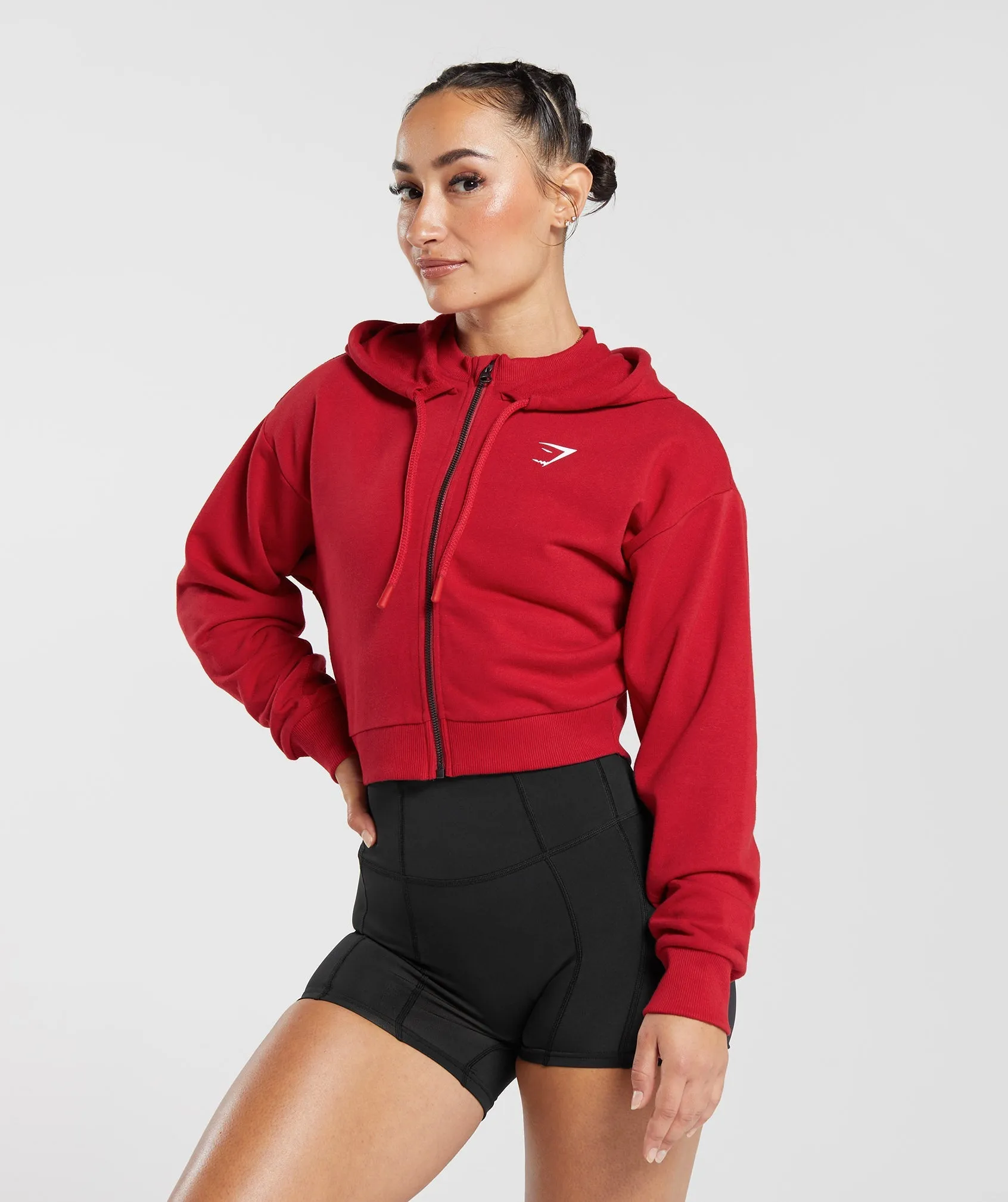 GS Power Crop Zip Hoodie - Carmine Red