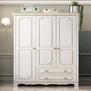 HB Rooms Gold White 3 Doors Wardrobe (GZ-503)