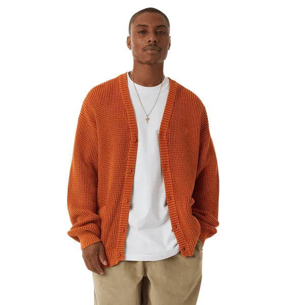 Huf Coolidge Waffle Cardigan - Rust