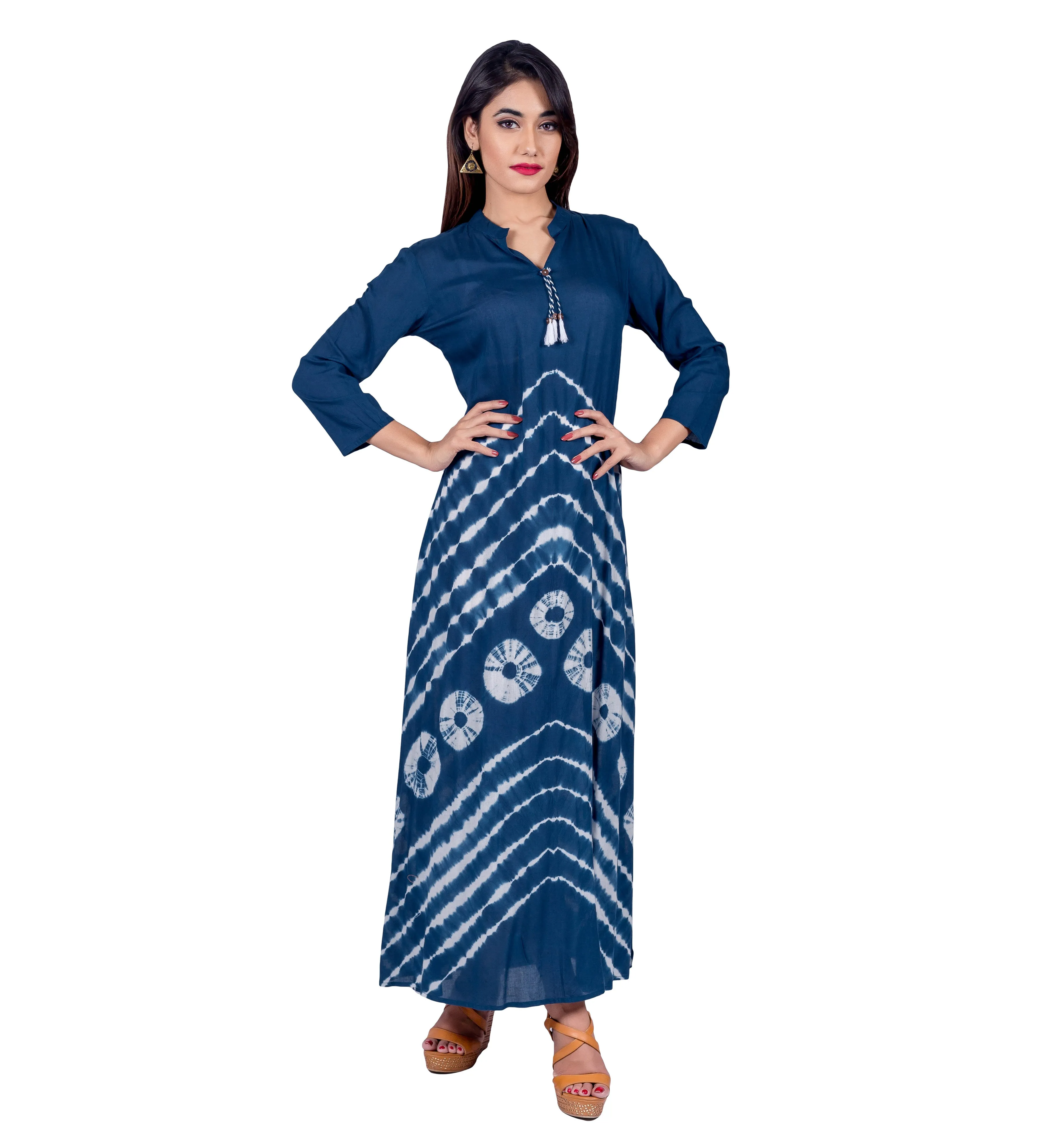 Indigo Tie and Dye Tasseled Indo Western Dress