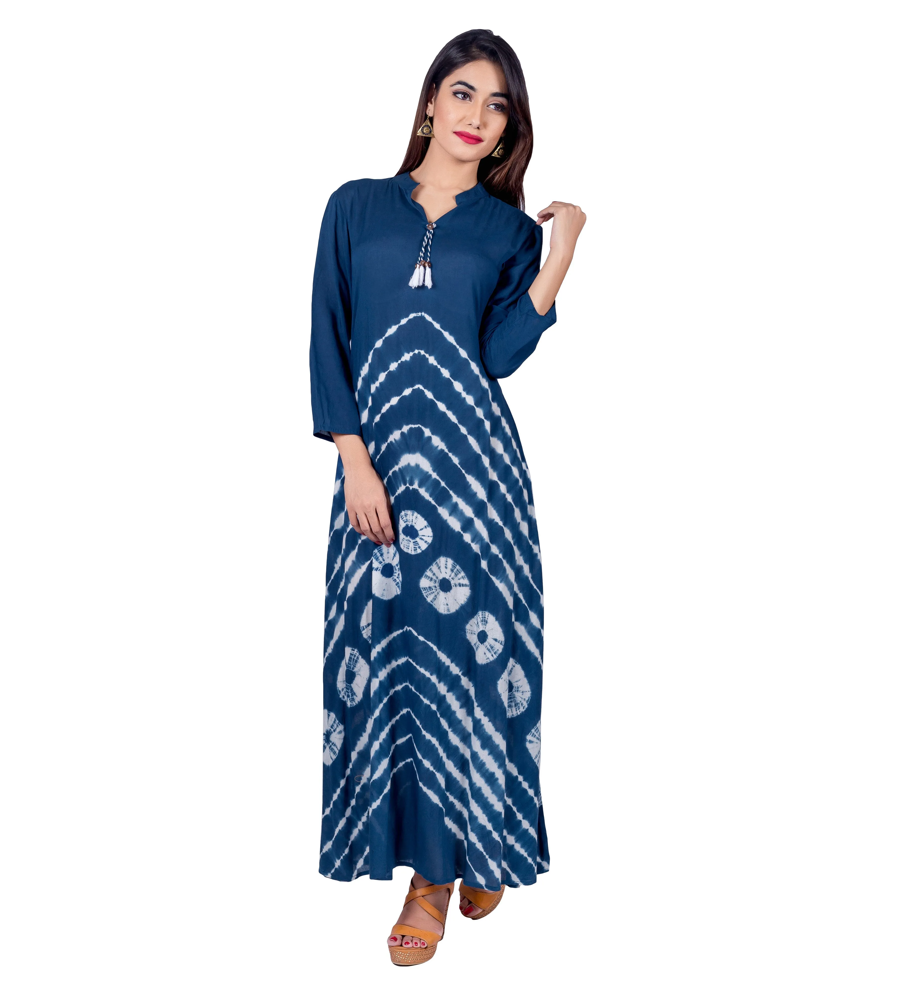 Indigo Tie and Dye Tasseled Indo Western Dress