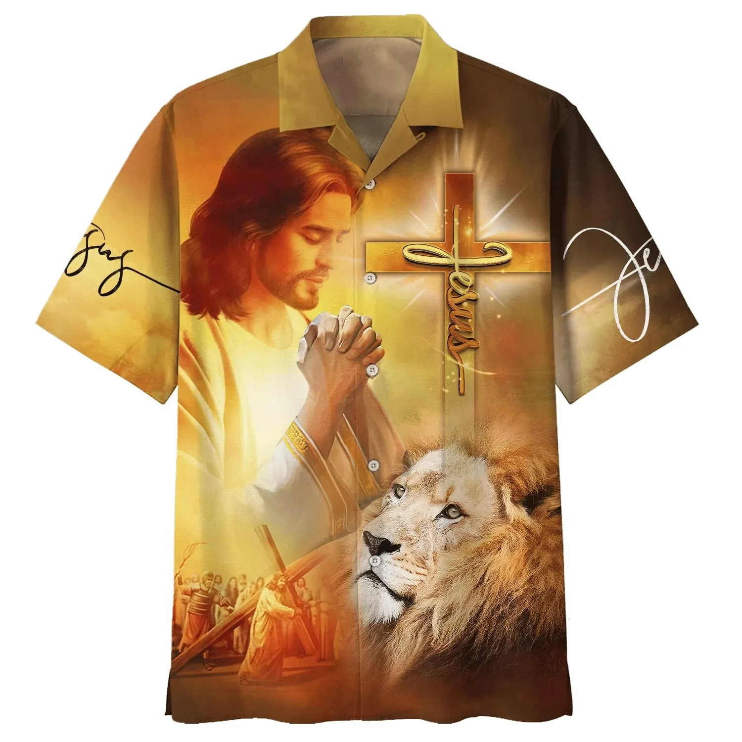 Jesus Prayer Lion Cross Hawaiian Shirts - Christian Hawaiian Shirt - Hawaiian Shirts For Men