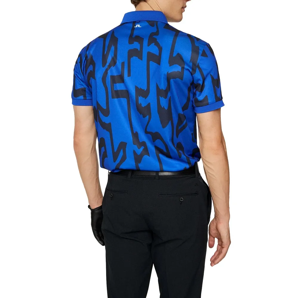 J.Lindeberg Tour Tech Reg Fit Print Golf Shirt - Glitch Bridge Blue