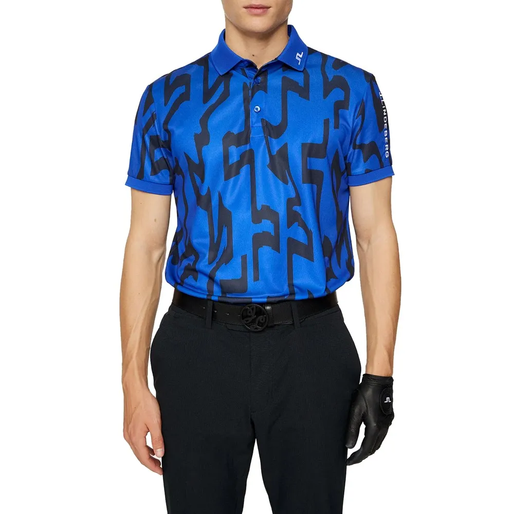 J.Lindeberg Tour Tech Reg Fit Print Golf Shirt - Glitch Bridge Blue