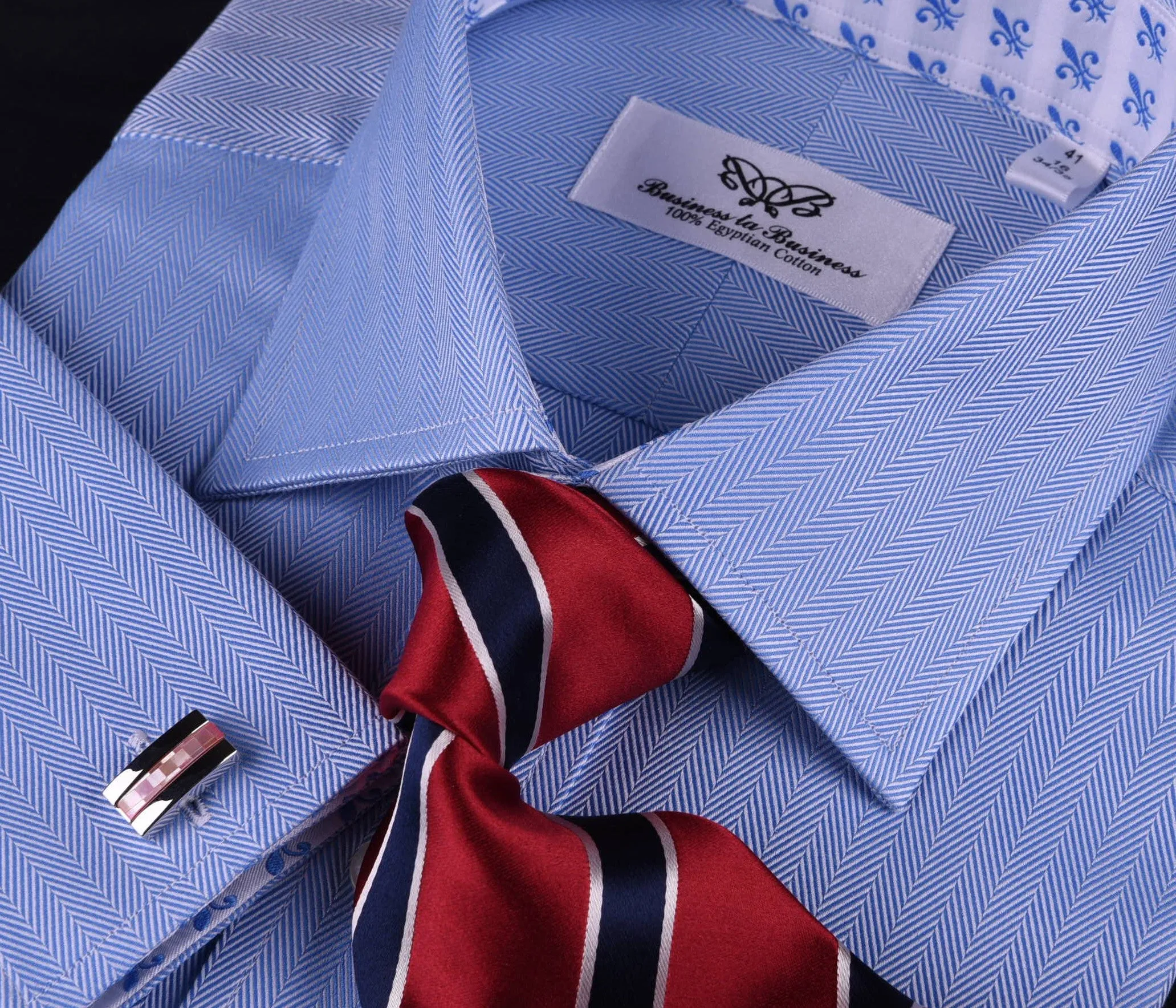 Light Blue Herringbone Formal Business Dress Shirt Stylish Luxury Fashion Apparel in Button Cuffs with Chest Pocket