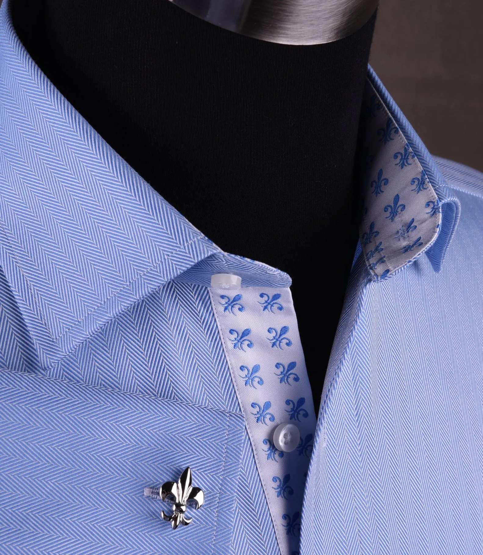 Light Blue Herringbone Formal Business Dress Shirt Stylish Luxury Fashion Apparel in Button Cuffs with Chest Pocket