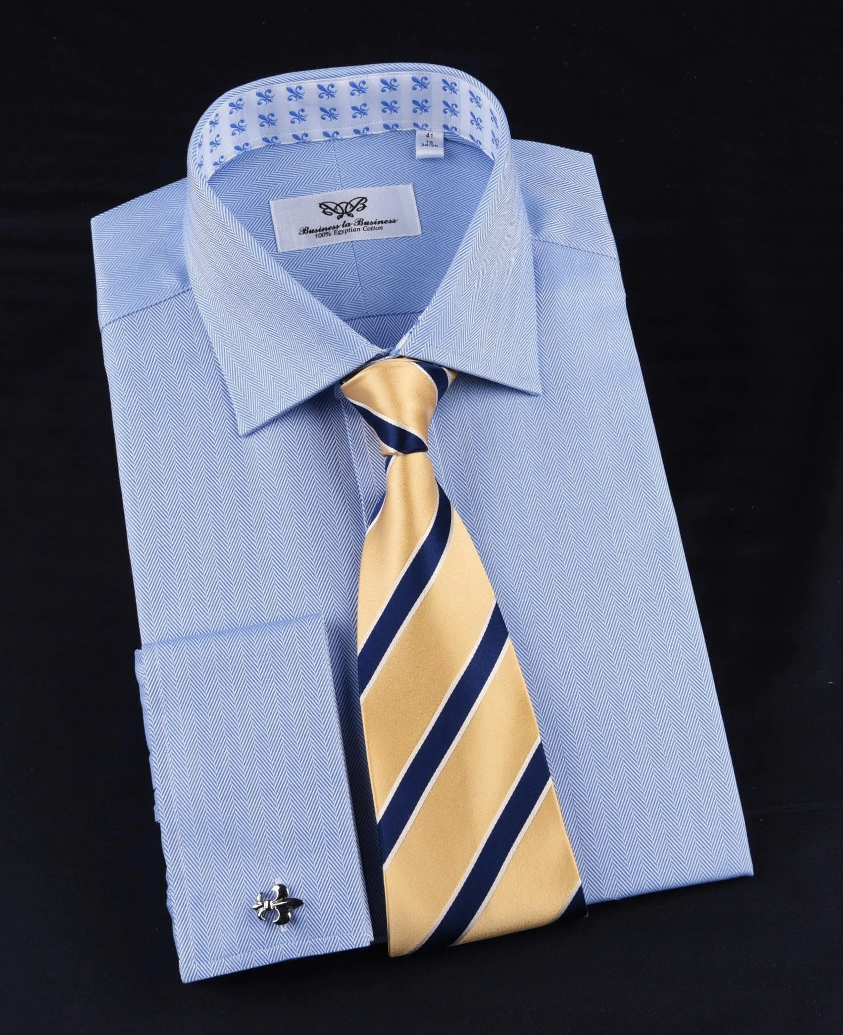 Light Blue Herringbone Formal Business Dress Shirt Stylish Luxury Fashion Apparel in Button Cuffs with Chest Pocket