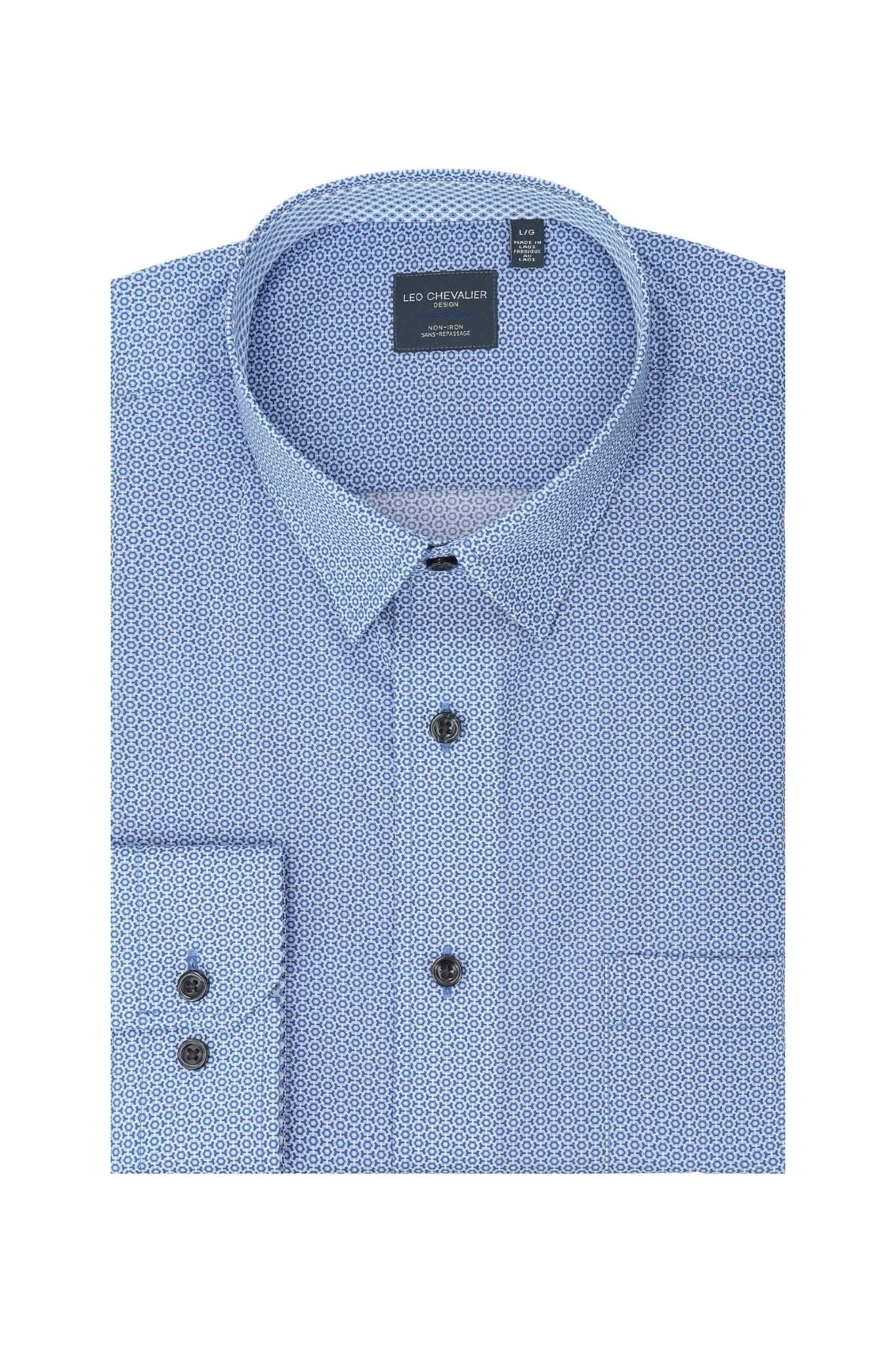 Light Blue Modern Print Men's Casual Hidden Button Down