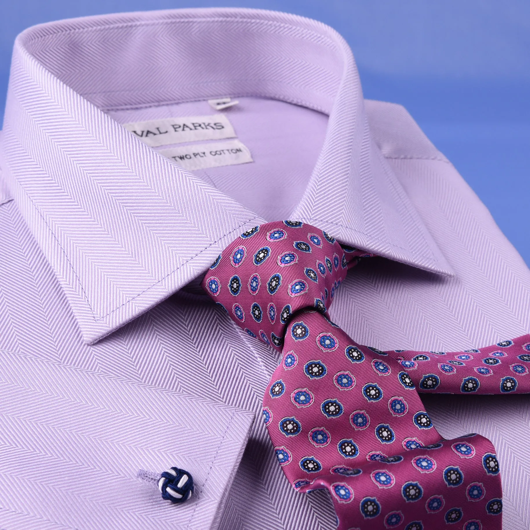 Lilac Herringbone Twill Business Dress Shirt Formal Stylish French Double Cuff