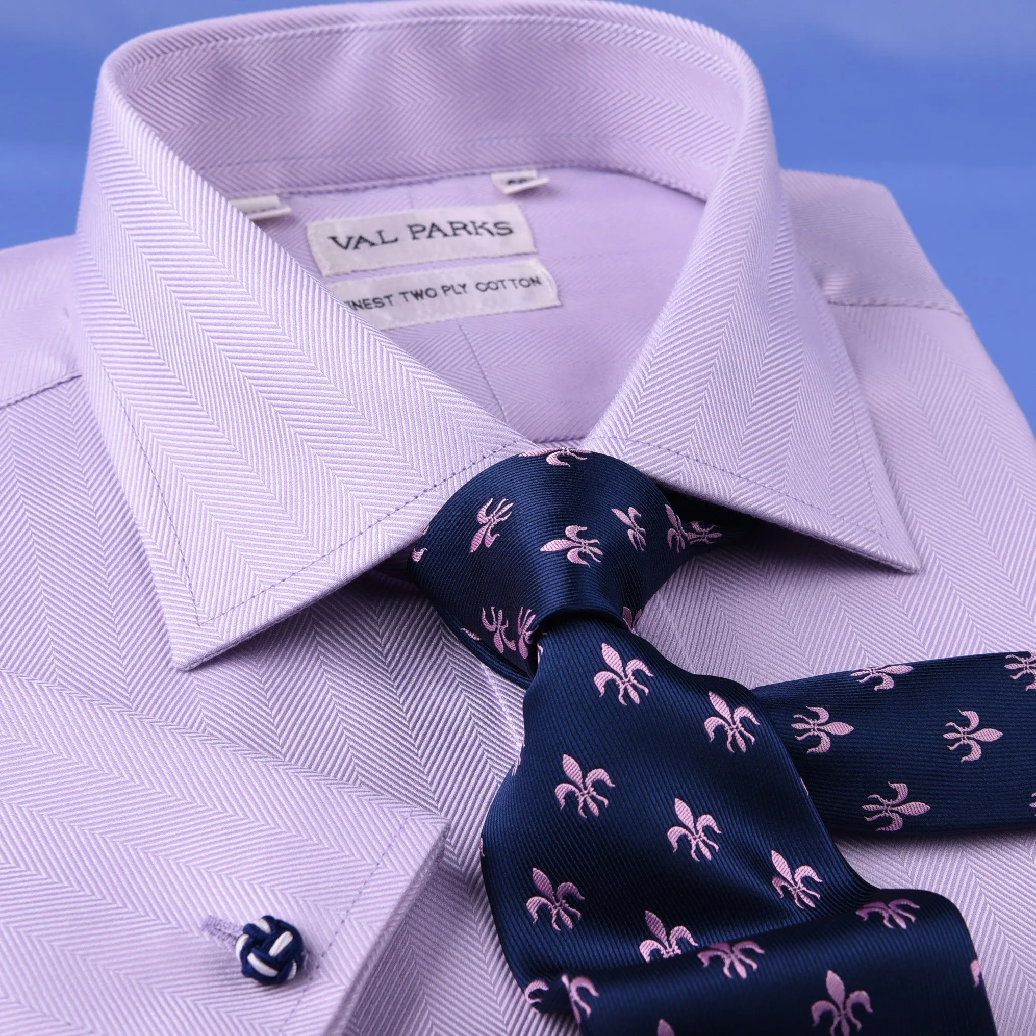 Lilac Herringbone Twill Business Dress Shirt Formal Stylish French Double Cuff