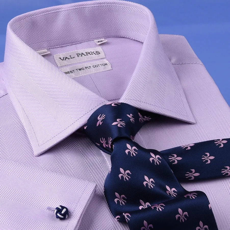 Lilac Herringbone Twill Business Dress Shirt Formal Stylish French Double Cuff