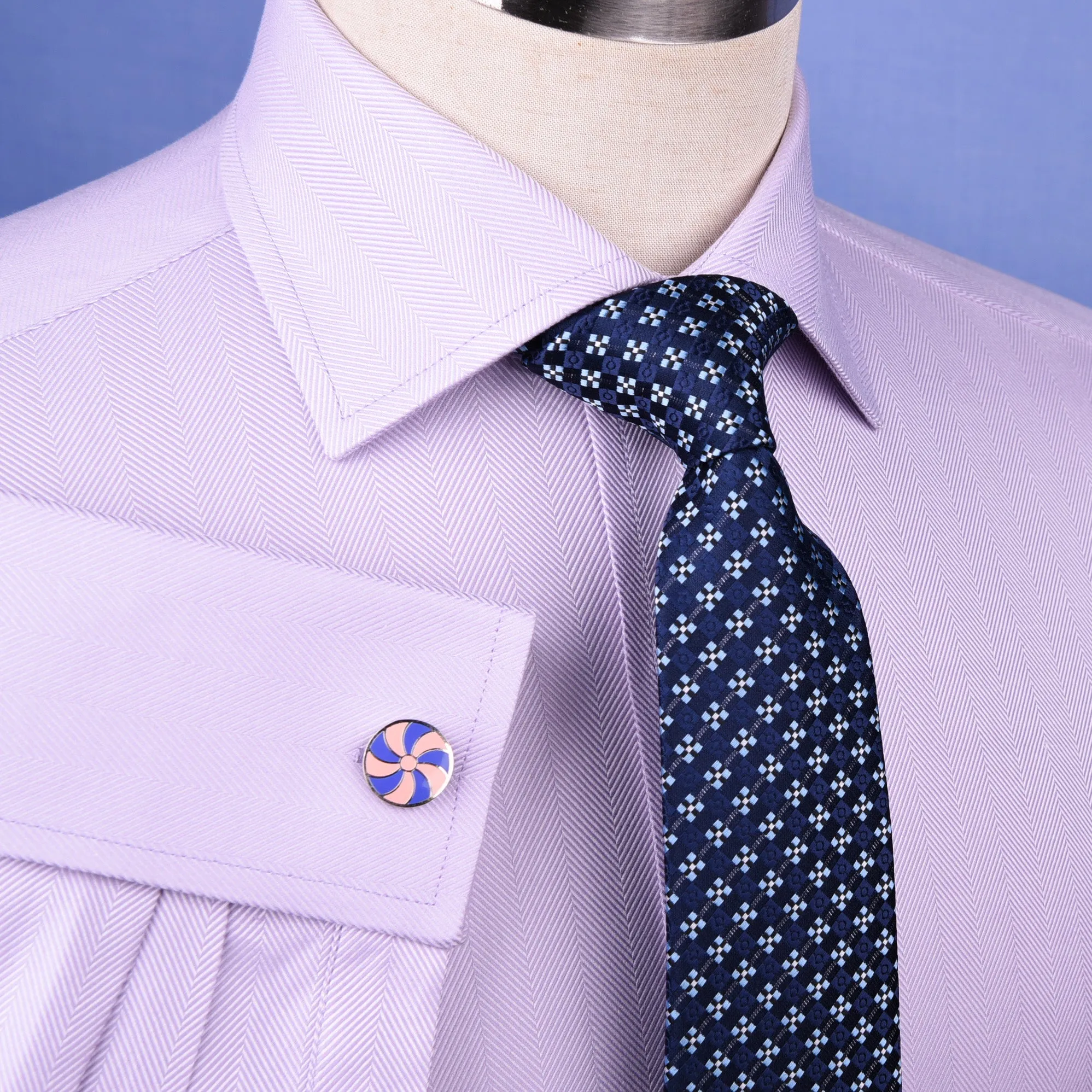 Lilac Herringbone Twill Business Dress Shirt Formal Stylish French Double Cuff