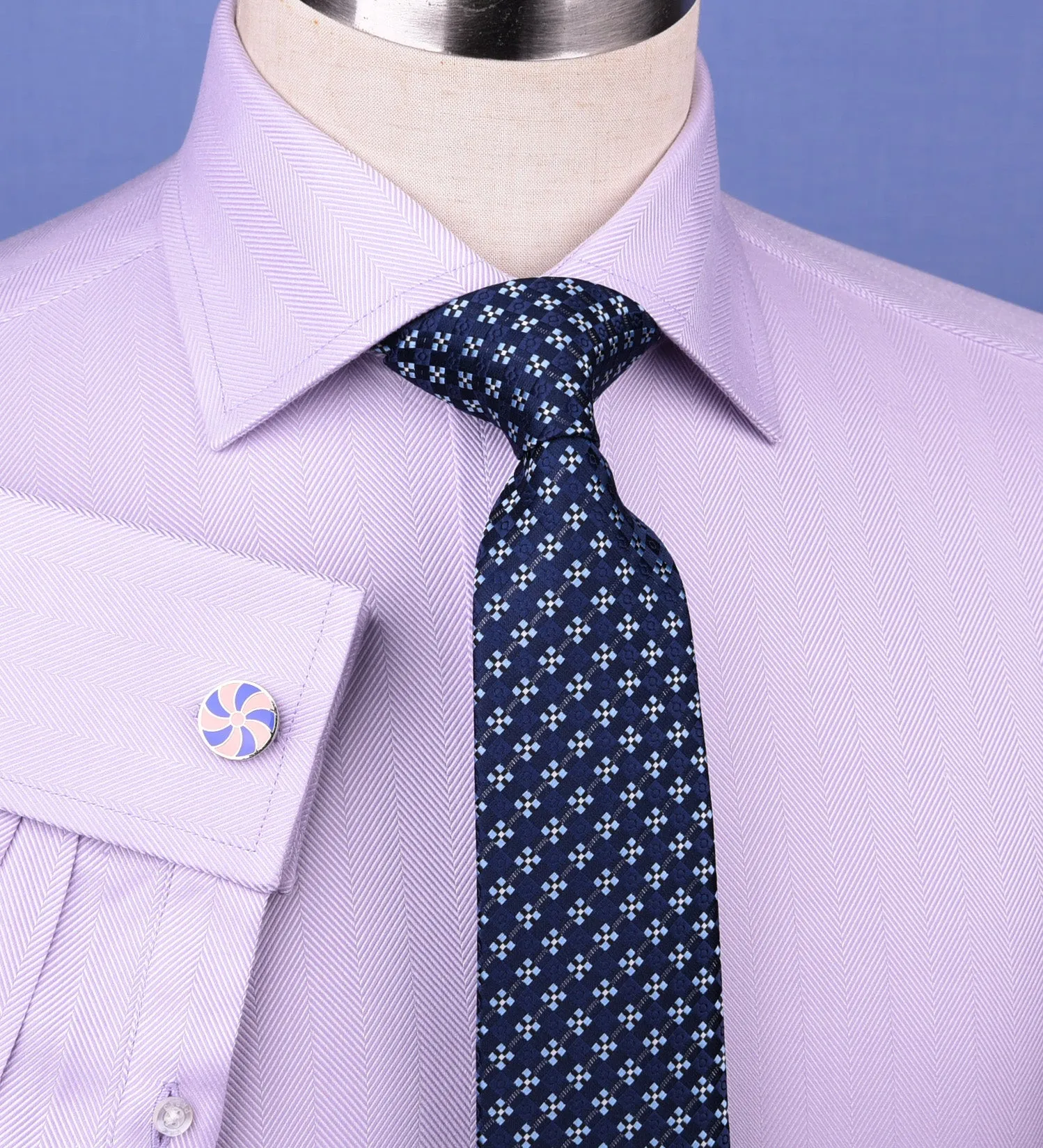 Lilac Herringbone Twill Business Dress Shirt Formal Stylish French Double Cuff