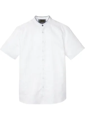 Linen shirt with short sleeves and stand collar Bpc Selection, white