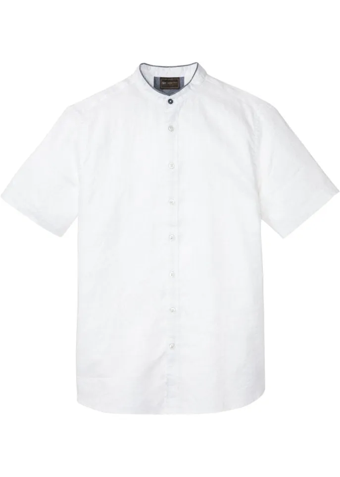 Linen shirt with short sleeves and stand collar Bpc Selection, white