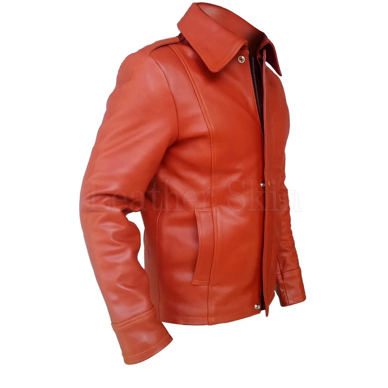 Men Maroon Red Stylish Men Collar Premium Genuine Leather Jacket