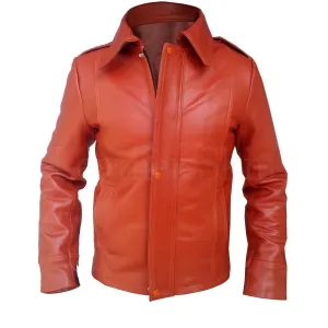 Men Maroon Red Stylish Men Collar Premium Genuine Leather Jacket