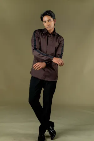 Men's Brown & Black Color Sleeve Strop Shirt Full Sleeves Casual Shirt - Hilo Design