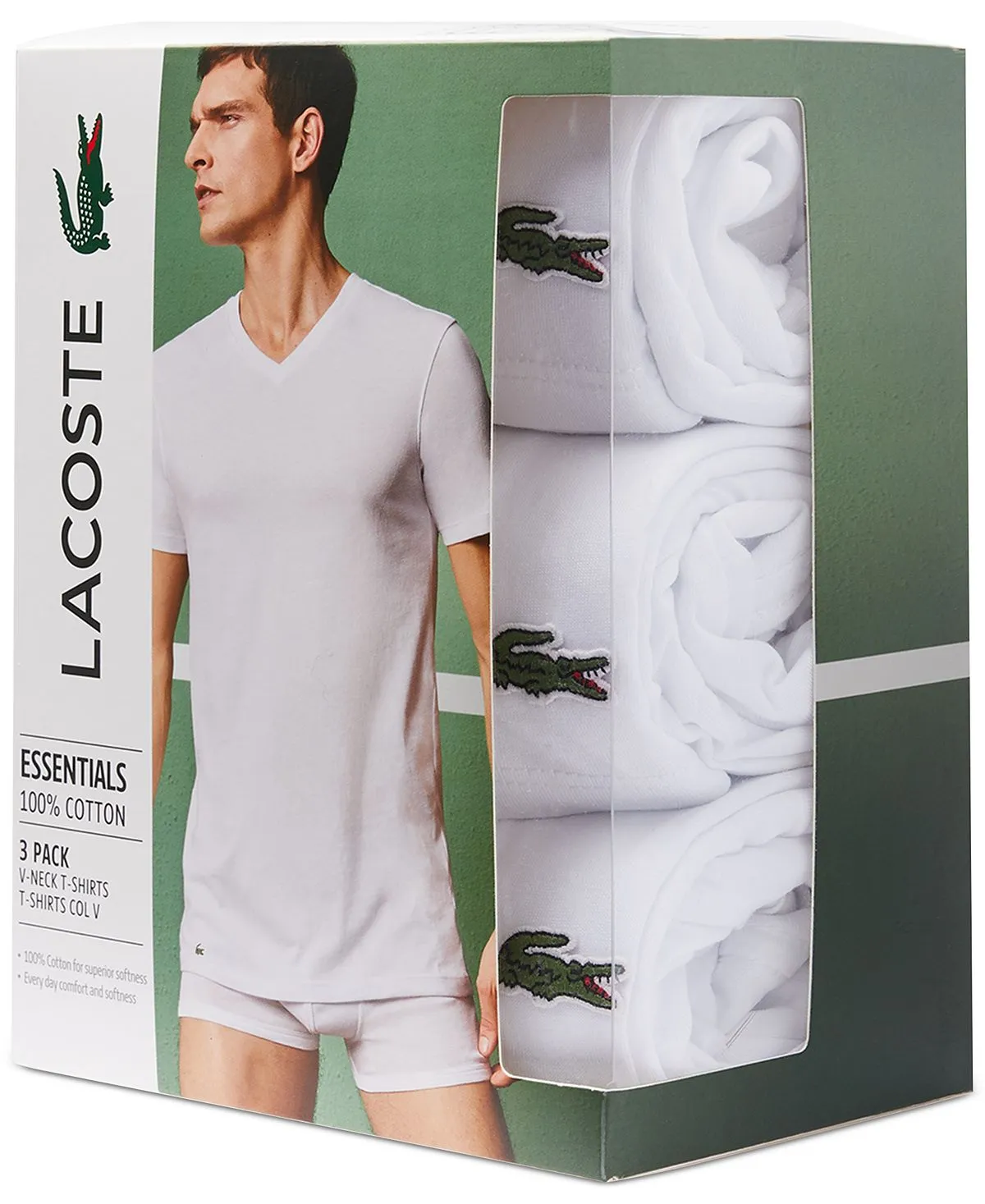 Men's slim fit v-neck lounge lingerie set, 3-piece Lacoste, white