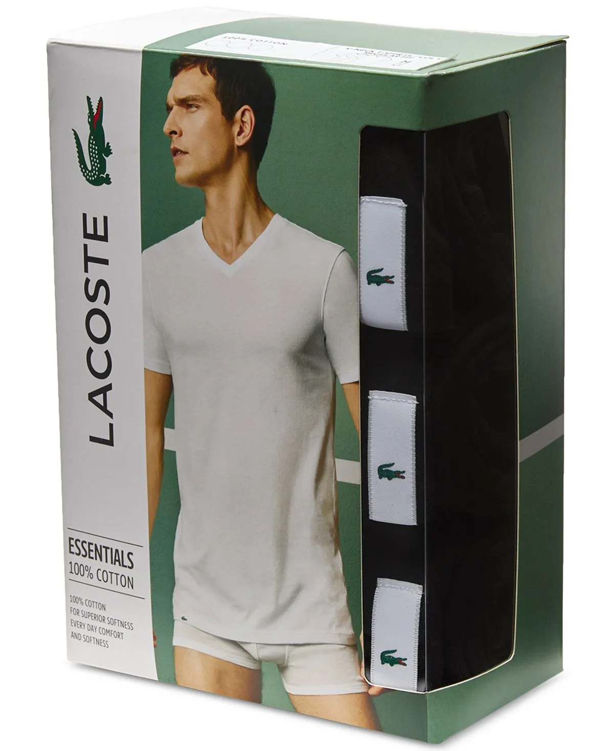 Men's slim fit v-neck lounge lingerie set, 3-piece Lacoste, white