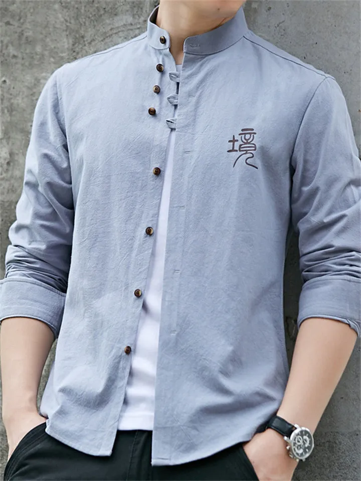 Men's Stylish Asian Inspired Slim Fit Button Up Cotton Shirts