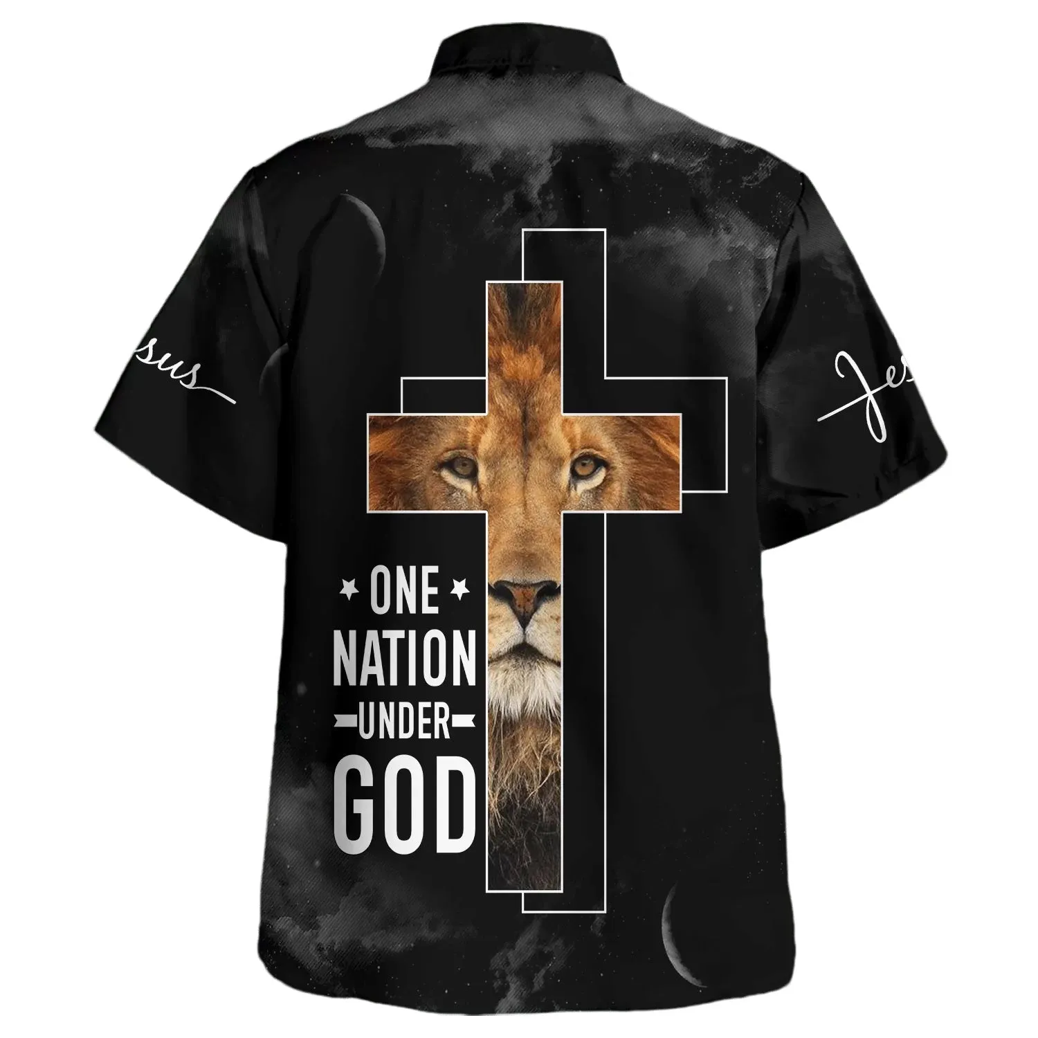 One Nation Under God Lion Cross Hawaiian Shirts For Men - Christian Hawaiian Shirt - Hawaiian Summer Shirts