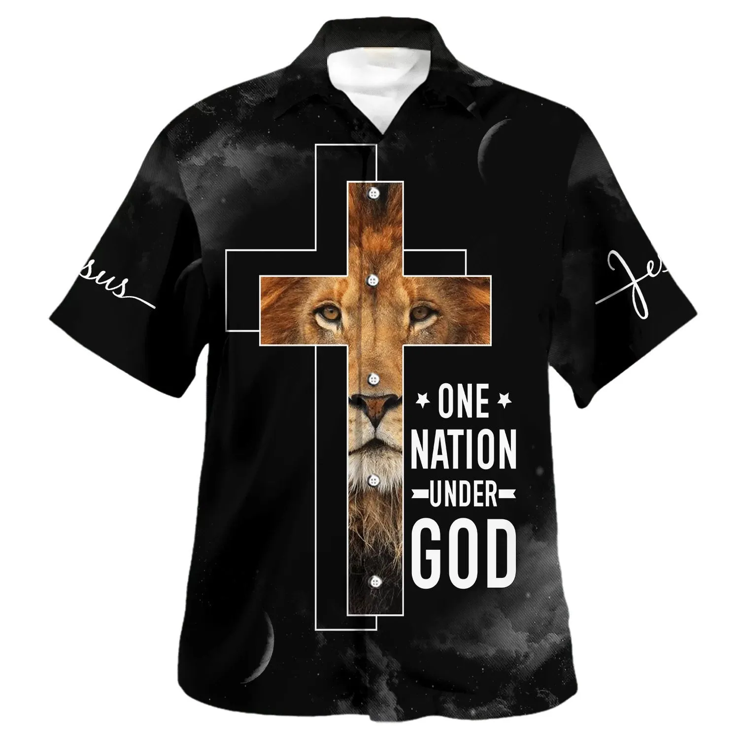 One Nation Under God Lion Cross Hawaiian Shirts For Men - Christian Hawaiian Shirt - Hawaiian Summer Shirts