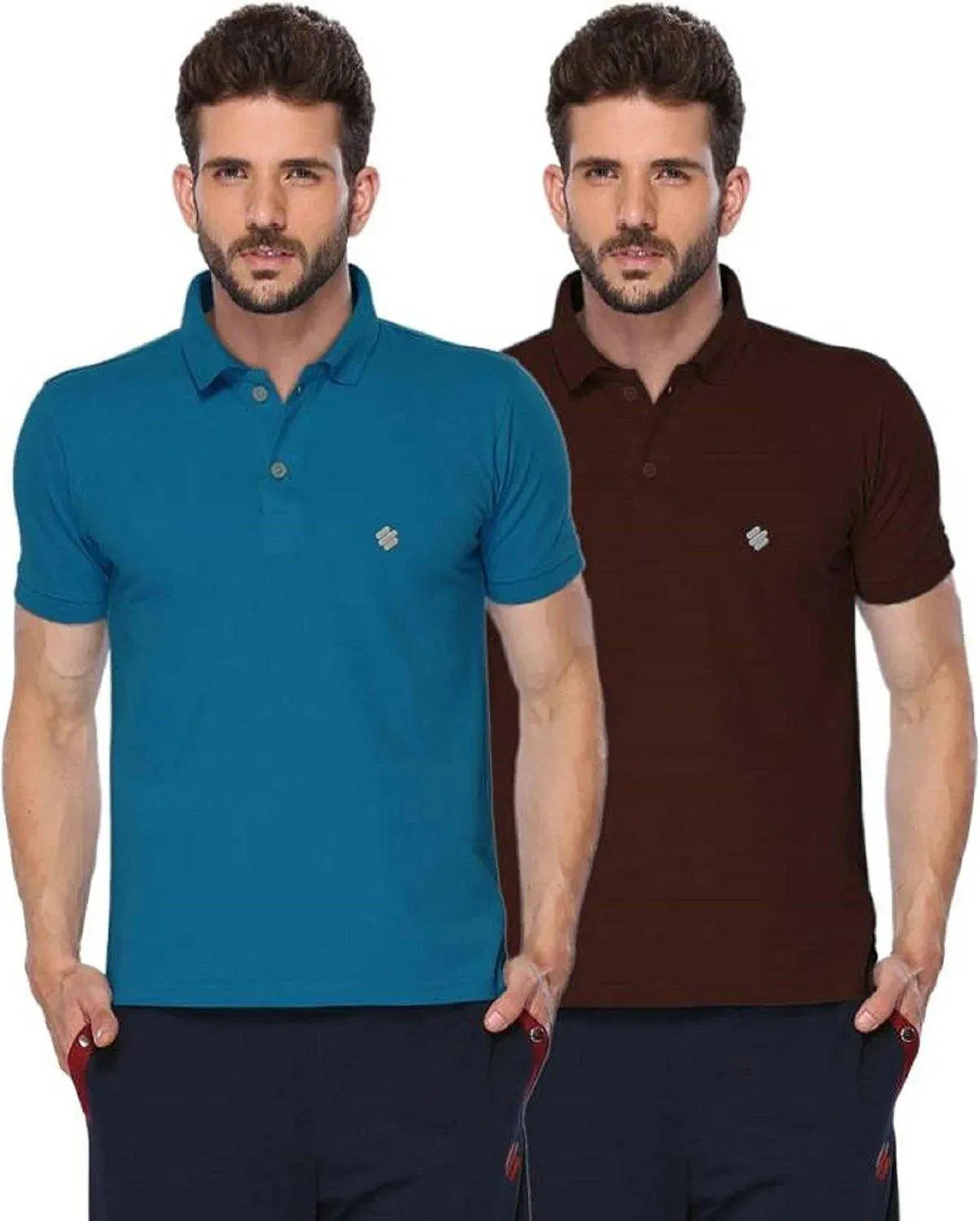 ONN Men's Cotton Polo T-Shirt (Pack of 2) in Solid Bright Blue-Coffee colours