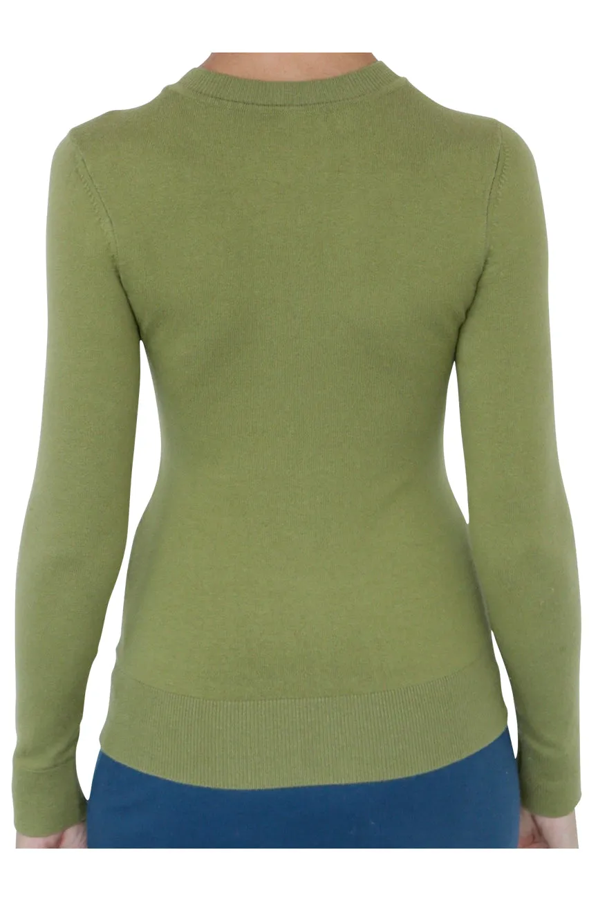 Oregano Green Peachskin Long Sleeve Crew Neck