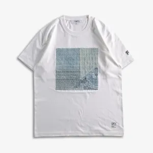 White/Blue Patchwork Design T-Shirt